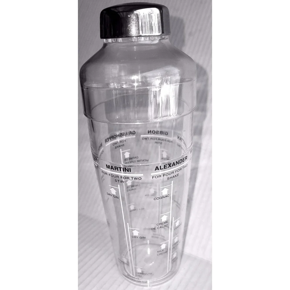 Clear Acrylic Cocktail Shaker with Printed Drink Recipes and Measurements 9.5